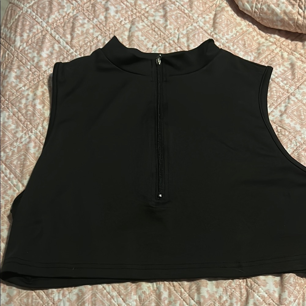 Black Sleeveless Zip-Up Top